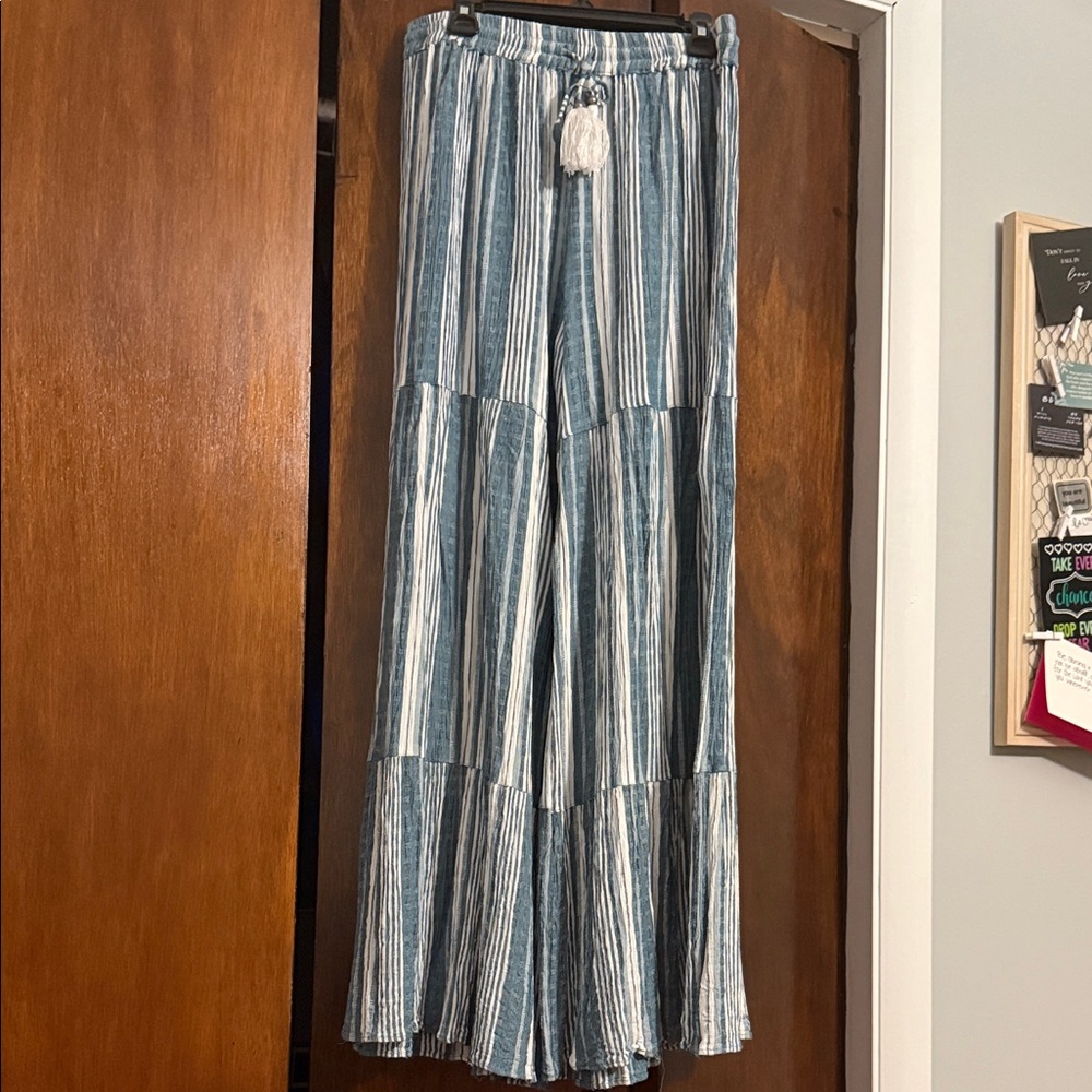 Angie Blue and White Striped Wide Leg Pants